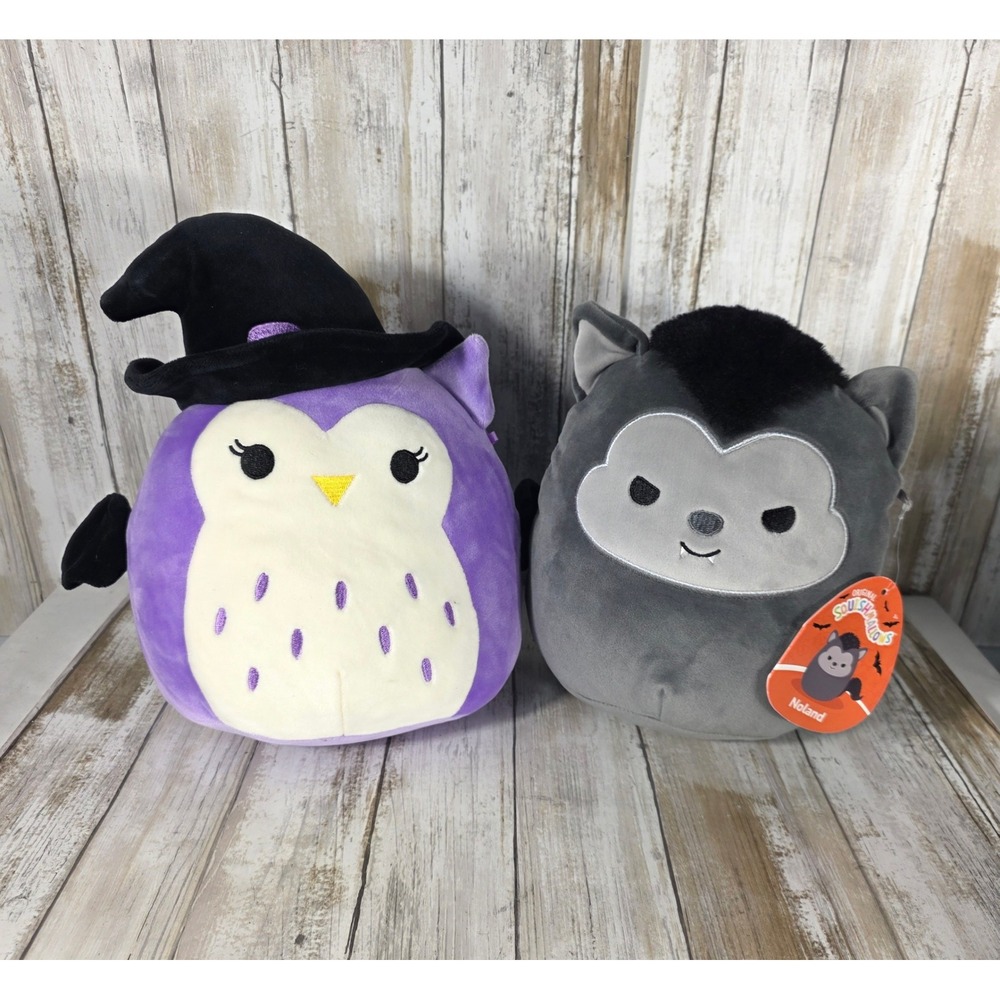 Squishmallows Halloween Plush Set Holly Owl Witch & Noland Werewolf 8-10 Inch